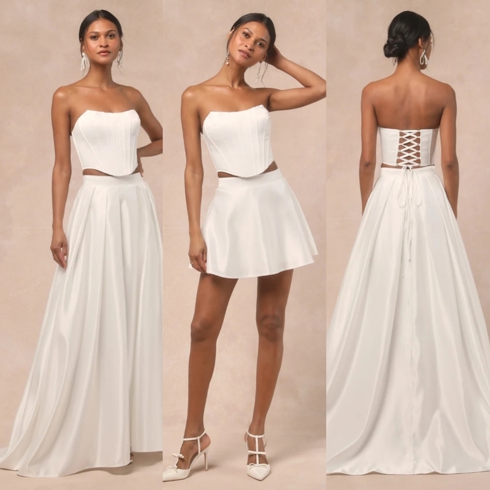 White Strapless Corset Two-Piece Dress Set